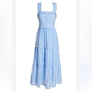 Gal Meets Glam Courtney Rio Blue Striped Tiered Maxi Skirt